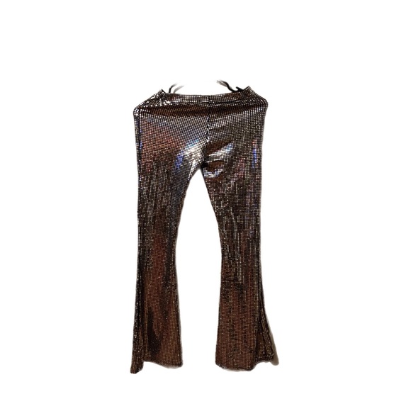 ASOS DESIGN Curve chainmail sequin slim flare pant in silver 6 petite - Picture 5 of 8